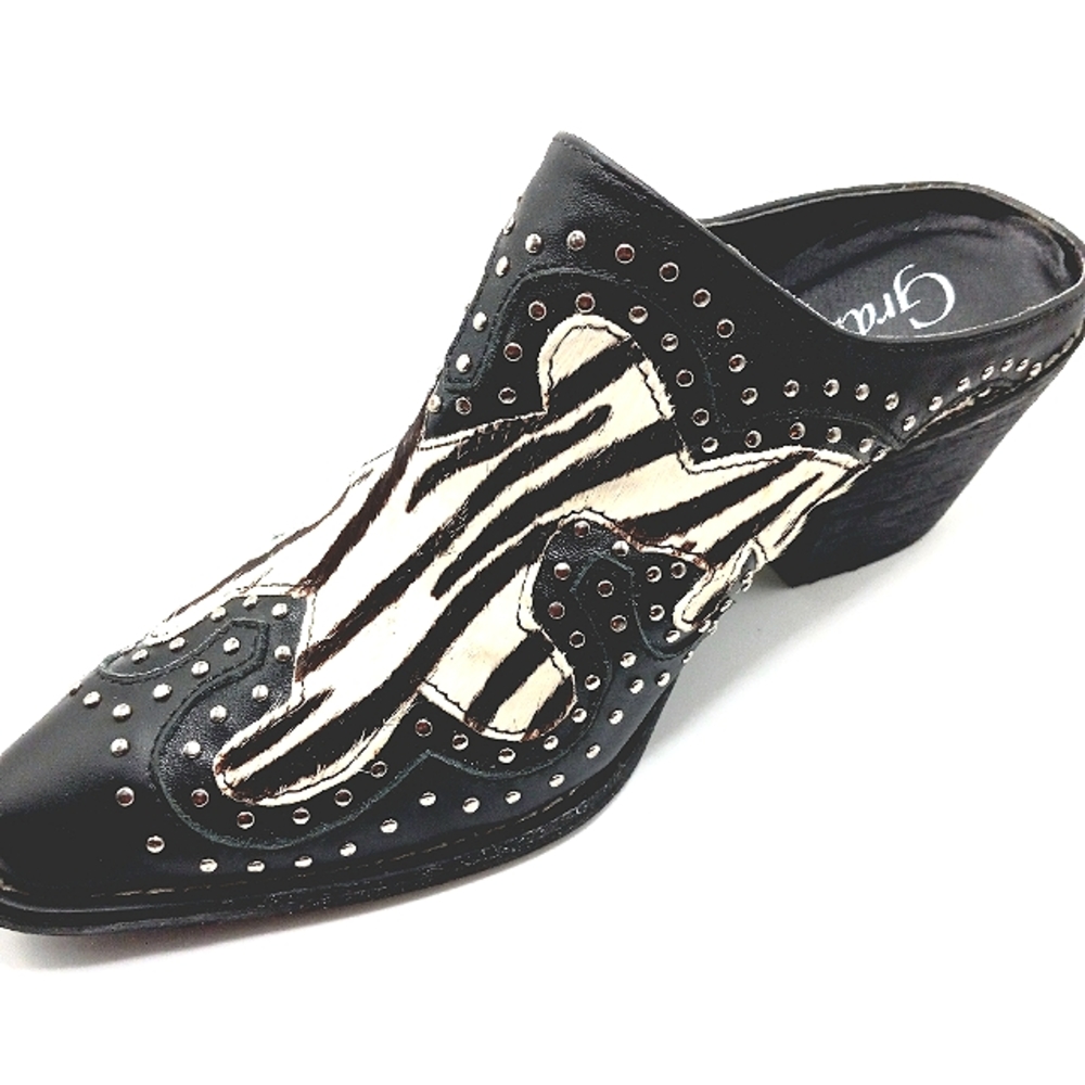 New Grazie Leather Zebra Print Maverick Mules Size 6